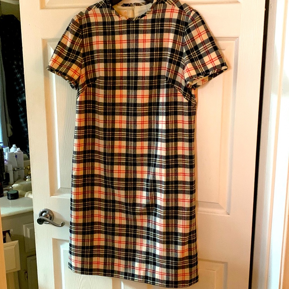 Pendleton Cream Black Red Plaid Short-Sleeve Shift Dress